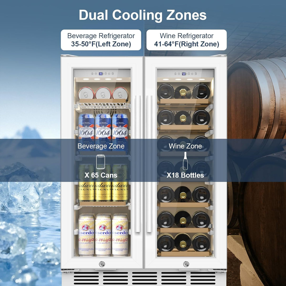 Wine and Beverage Refrigerator, 24 Inch Beverage Cooler Dual Zone with Glass Door