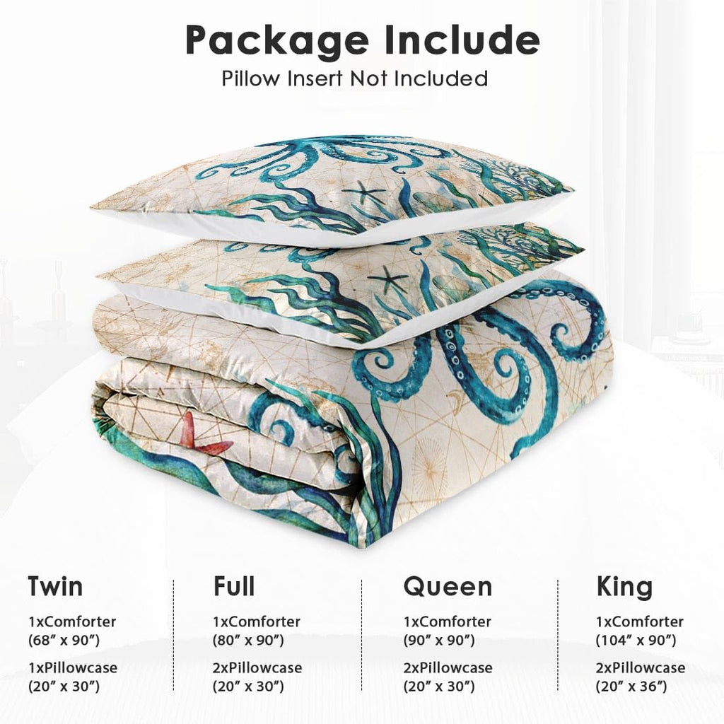 Comforter Set, 3 Pieces Ocean Beach Bedding, All Season