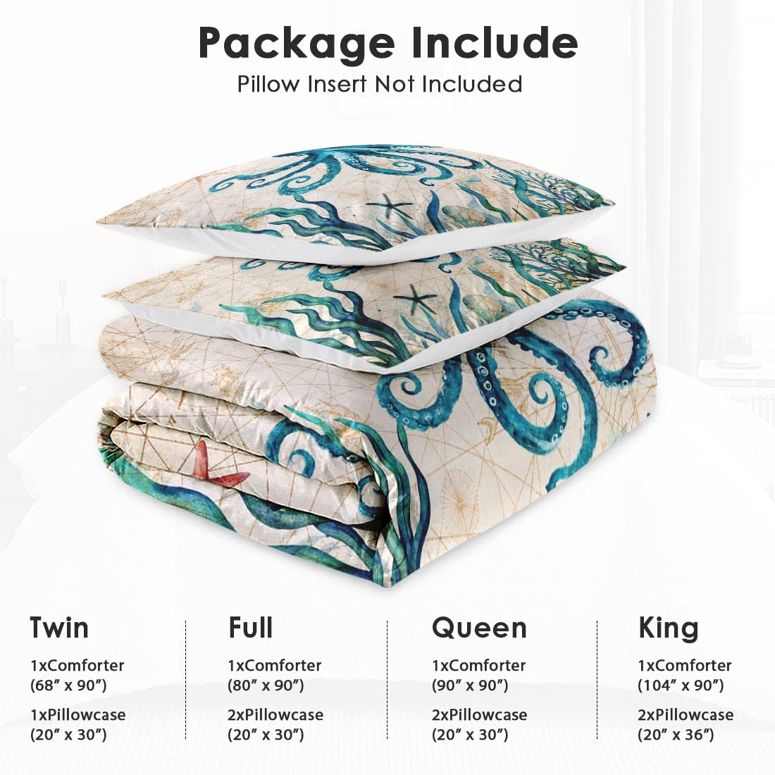 Comforter Set, 3 Pieces Ocean Beach Bedding, All Season