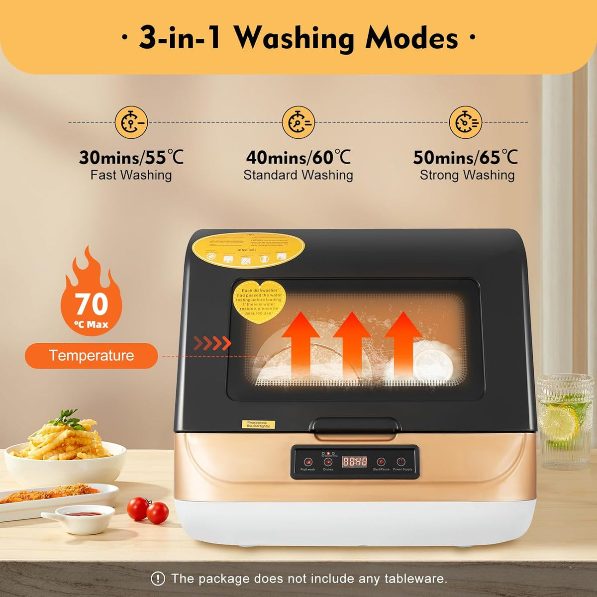 Countertop Mini Dishwasher, Portable 3 Washing Programs Dish Cleaner, Air-Dry Function Compact Dishwashing
