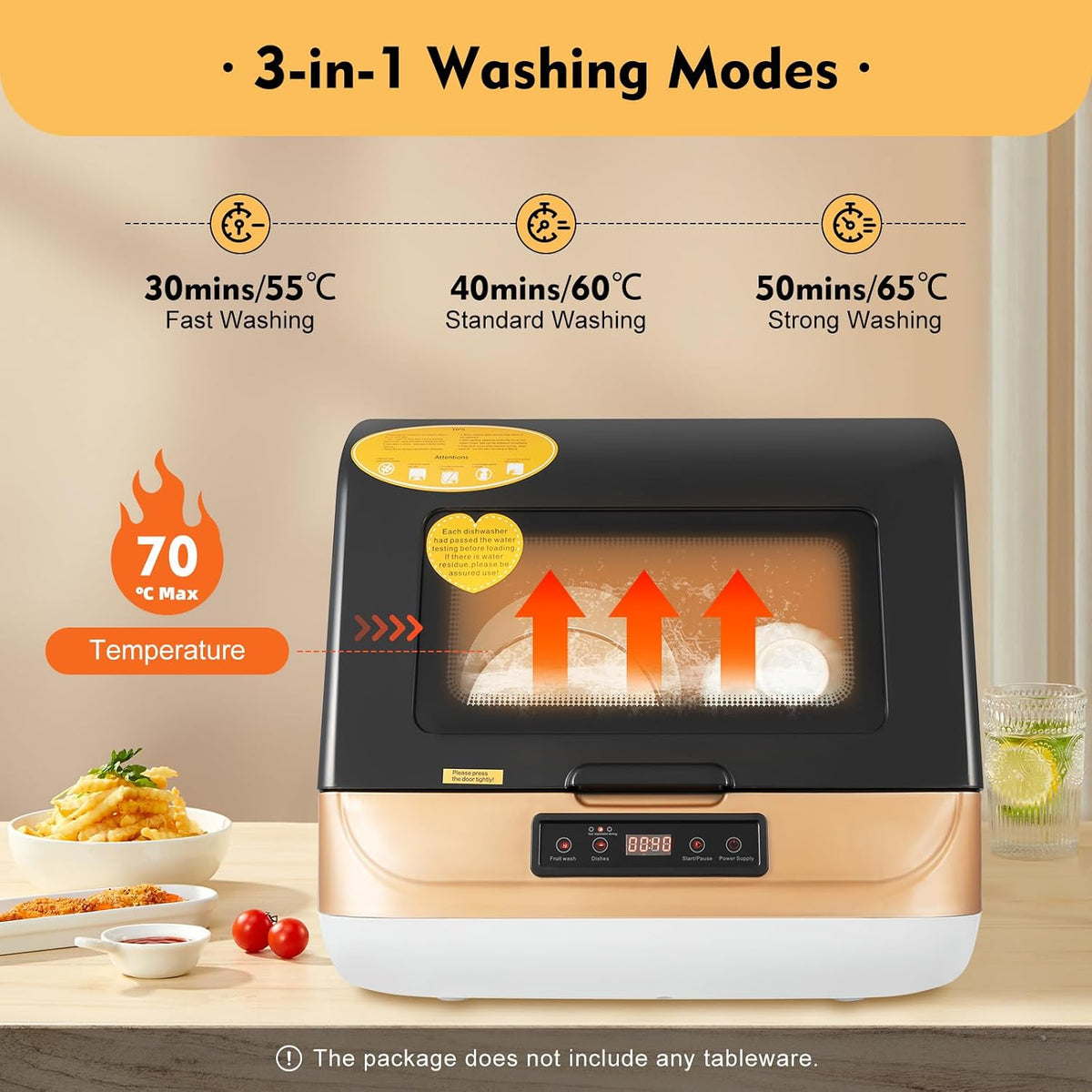 Portable Countertop Dishwasher Compact Dishwasher with 3 Washing Programs