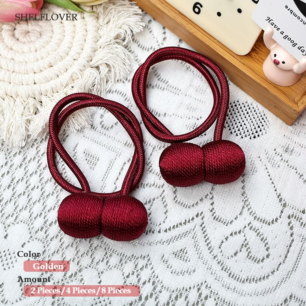 Magnetic Curtain Tiebacks 4pcs, Curtain Buckles Holders Living Room Home Window Treatment Decorative, Rose Red