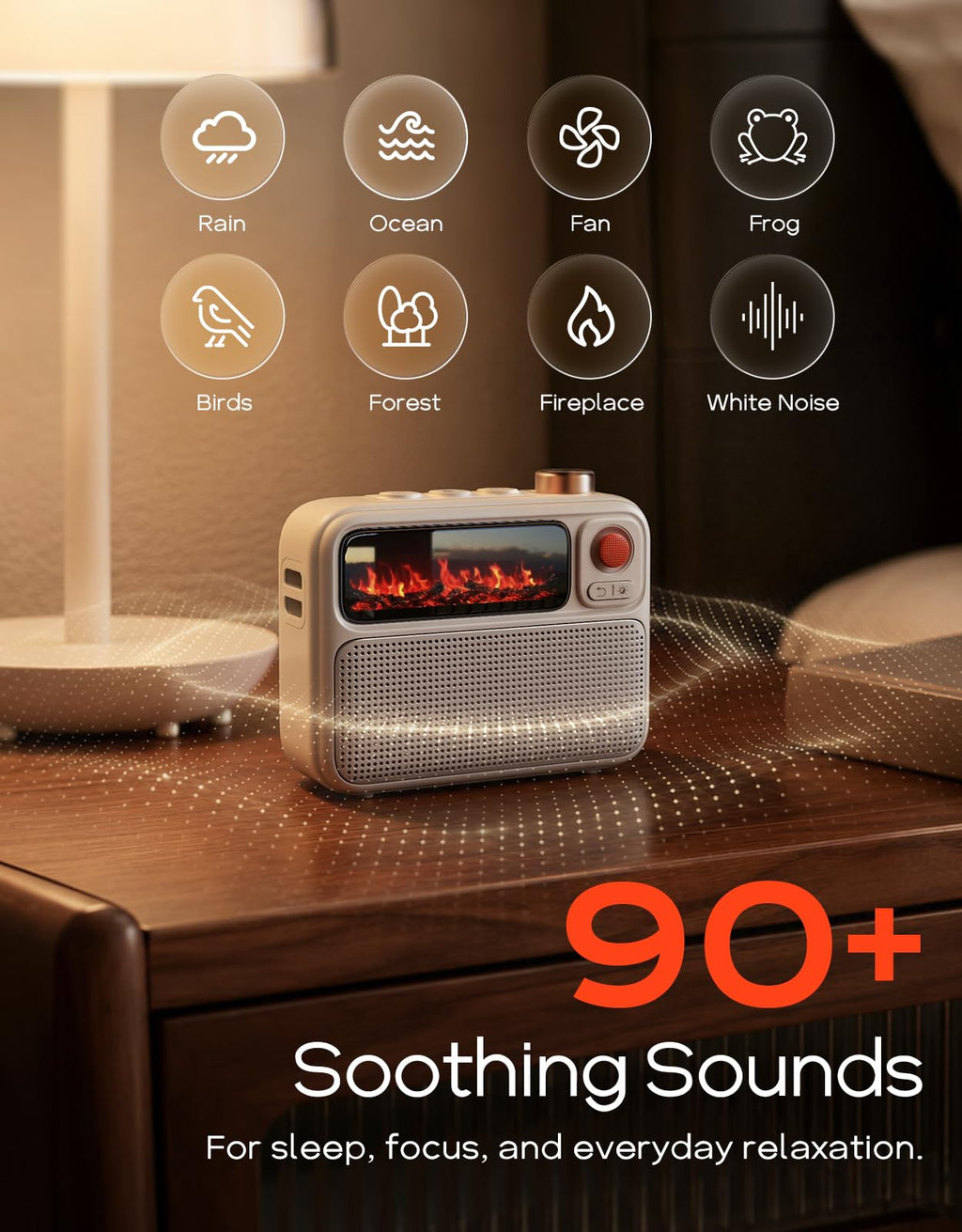 Flowtoo White Noise Machine with Bluetooth Speaker, Alarm Clock & Calming Screen Display, Bedside Companion for