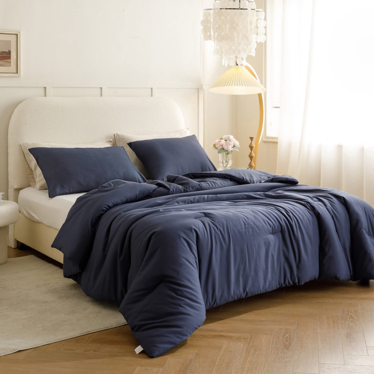 Comforter Set, Navy Blue, 3 Pieces Soft Bedding Quilt