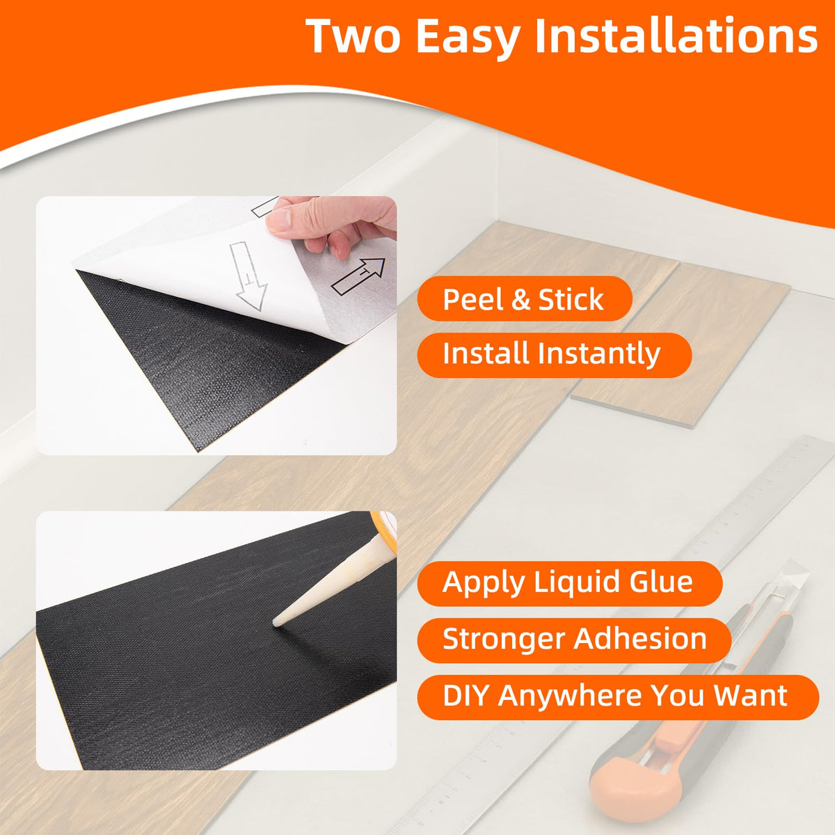 36-Pack Peel and Stick PVC Floor Tiles (54 Sq.Ft), Grey