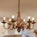 Six-Light French Country Chandelier with Vintage Candle Arms