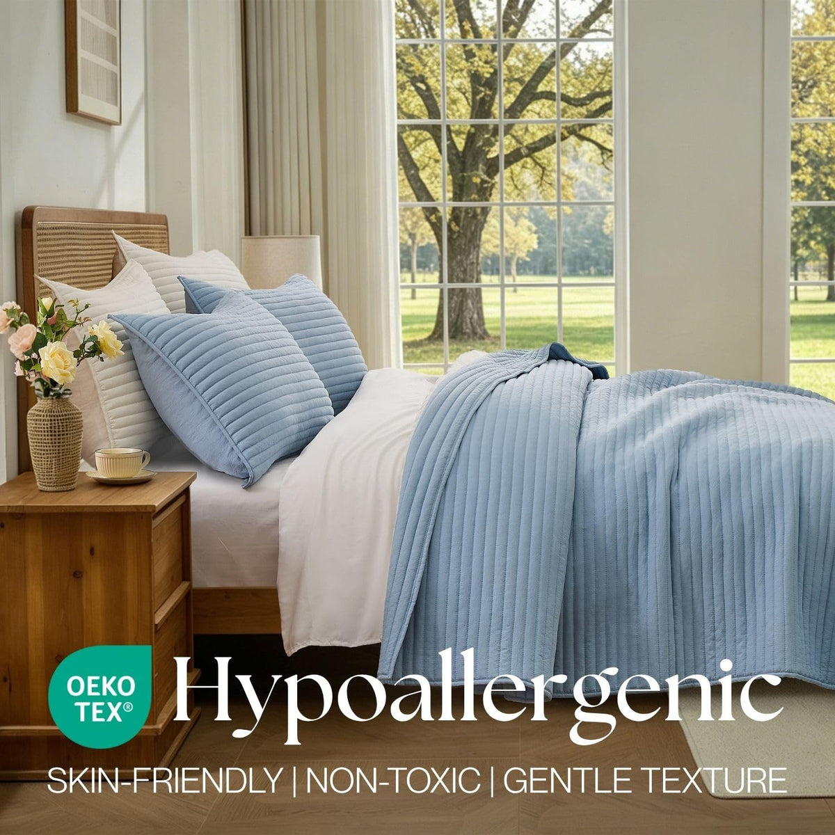 Lightweight Microfiber Quilt Set - Pre-Washed Bedding with Stripe Stitching, All-Season Soft Thin Comforter