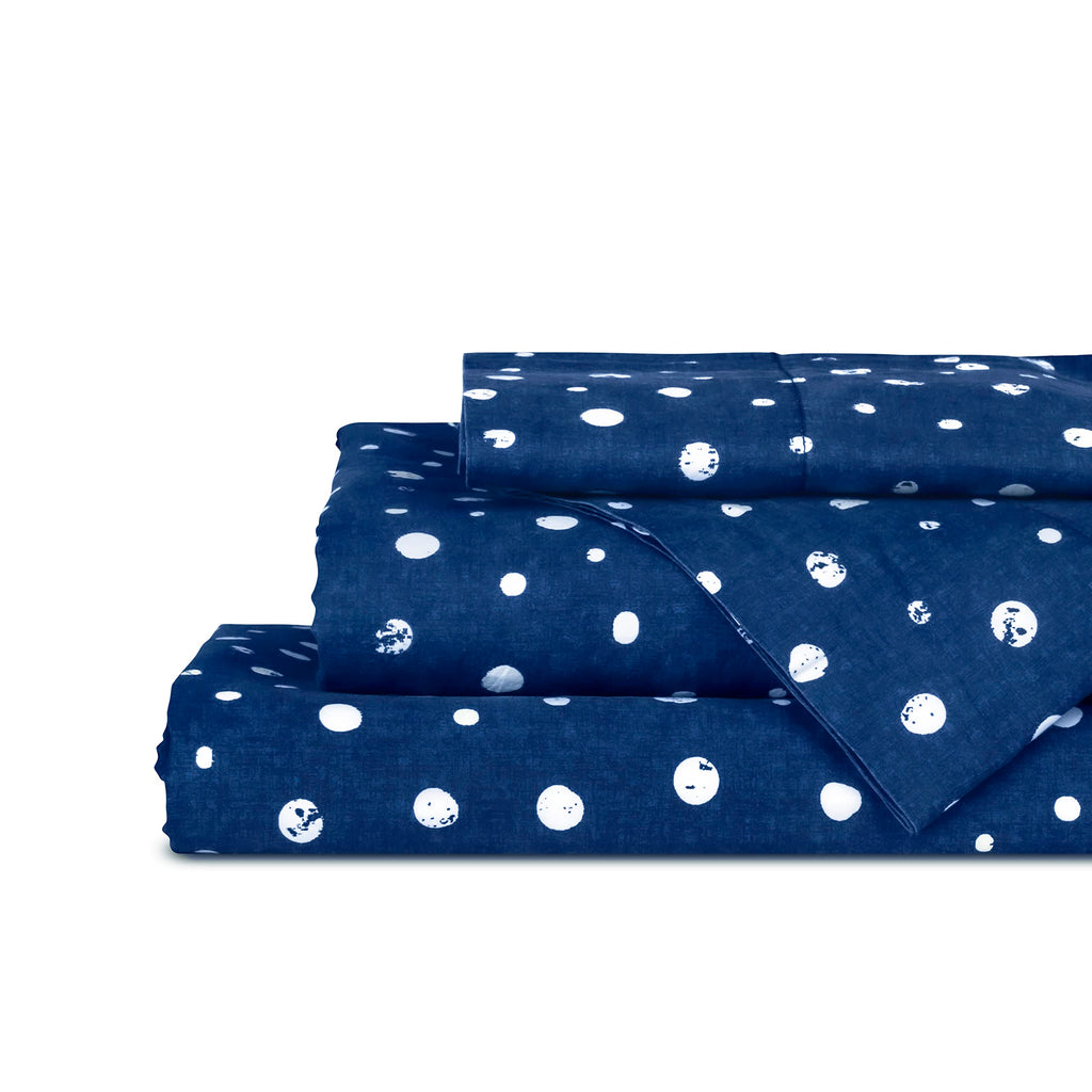 Cotton Lyocell Blend Percale Sheet Set Twin Size, Polka Navy