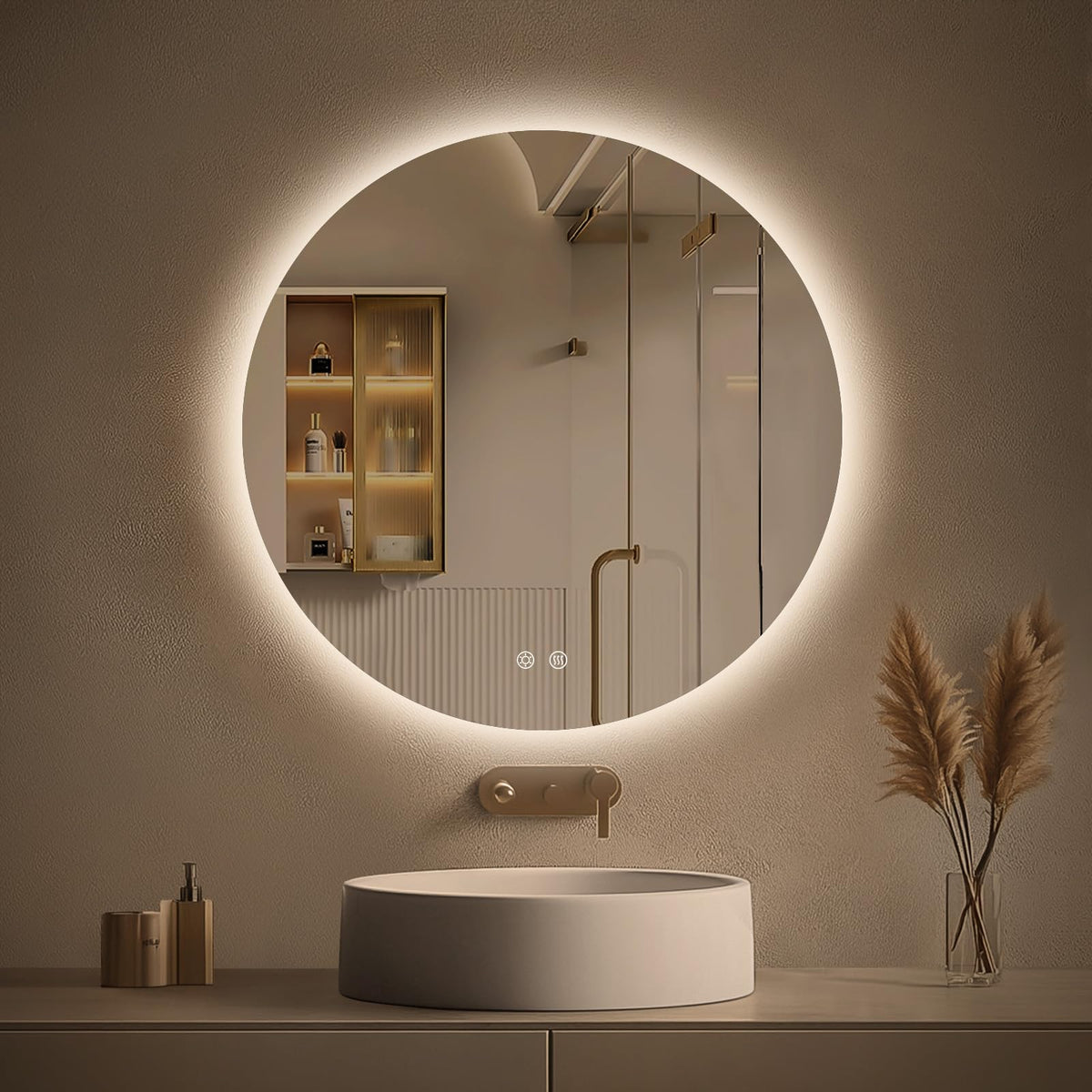 Round Backlit Mirror Bathroom 24", Circle LED Mirror