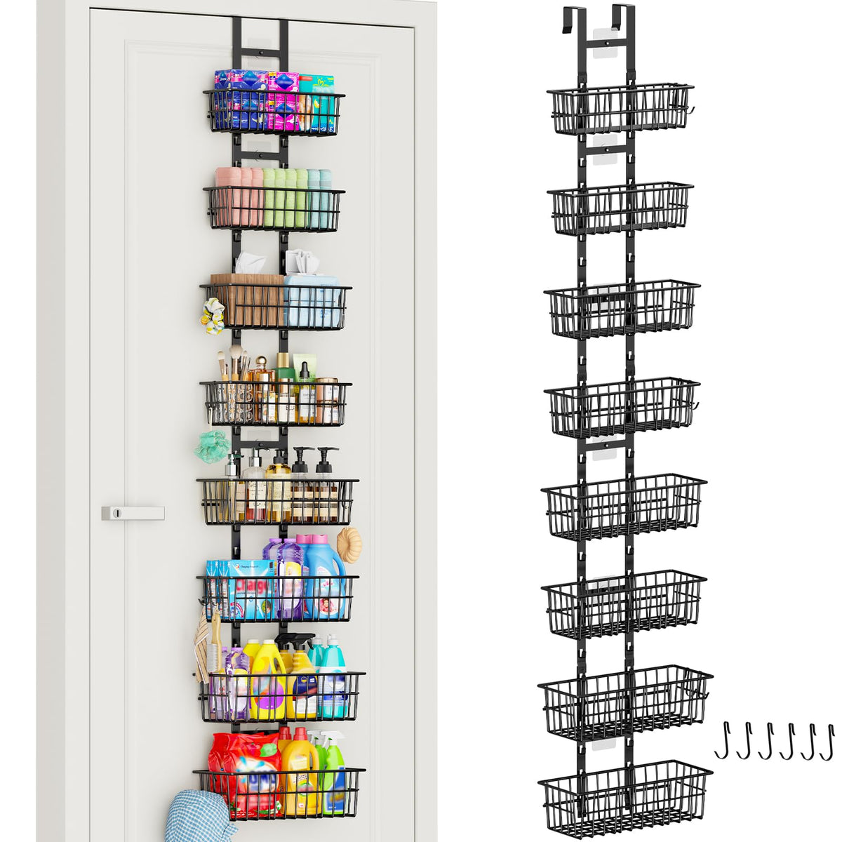 8 Tier Over The Door Organizer, Adjustable Hanging Door Organizer with 8 Wire Baskets 6 Hooks, Behind The Door