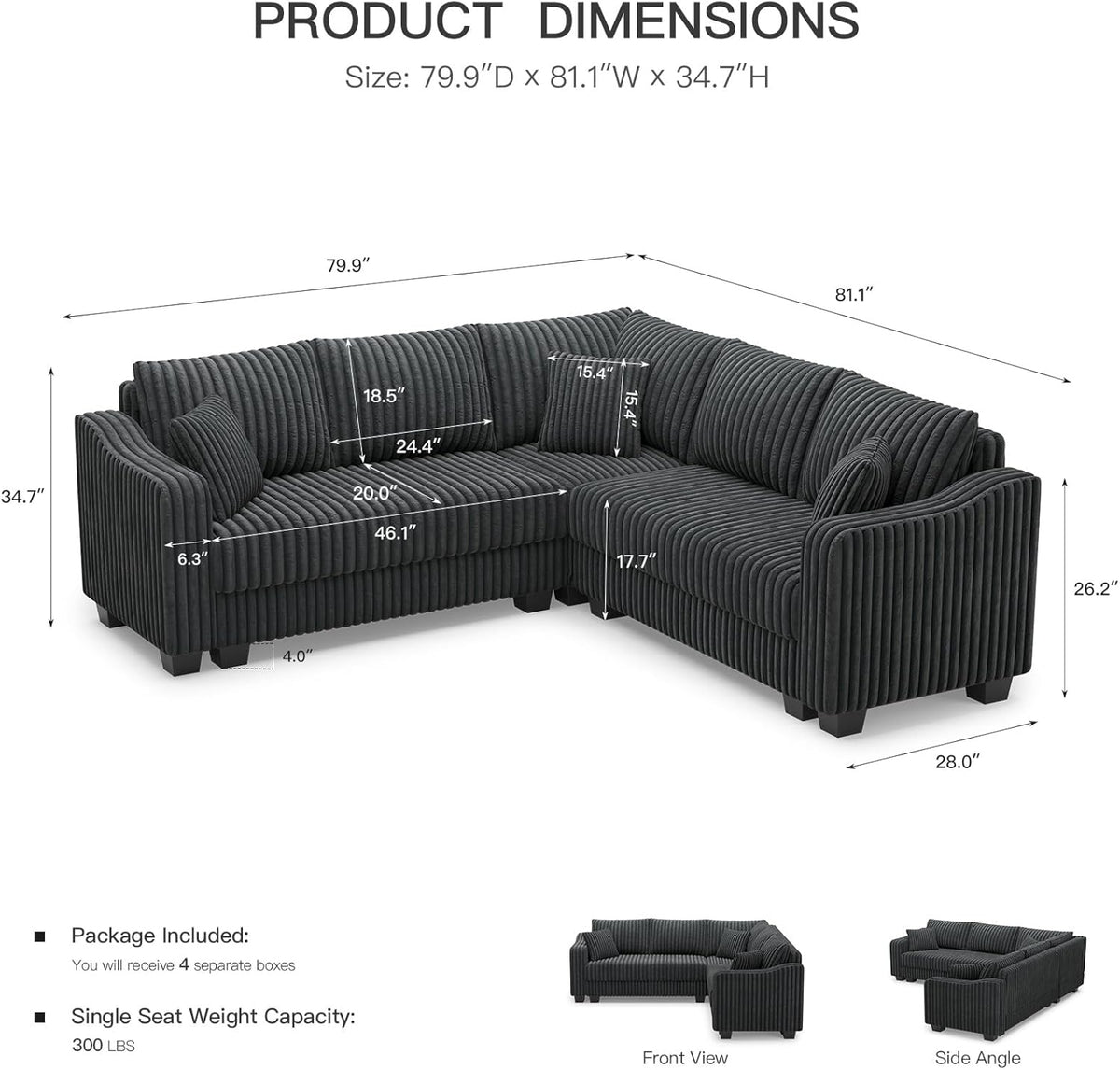 Convertible Sectional Couch with Chaise Corner Sectional Sofa L Shaped Couch Reversible Corner Upholstered