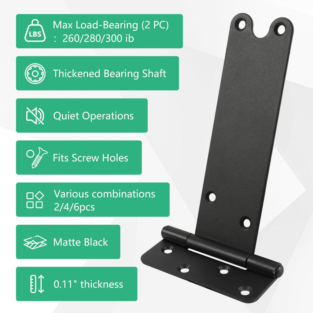 6" Gate Hinges, 280 Lbs Capacity, Matte Black, 4 Pack Heavy Duty Hinge