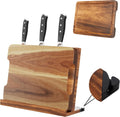 3 in 1 Magnetic Knife Block Stand, 14"x10" Cutting Board, Knife Sharpener - Wooden Magnetic Knife Holder - Acacia