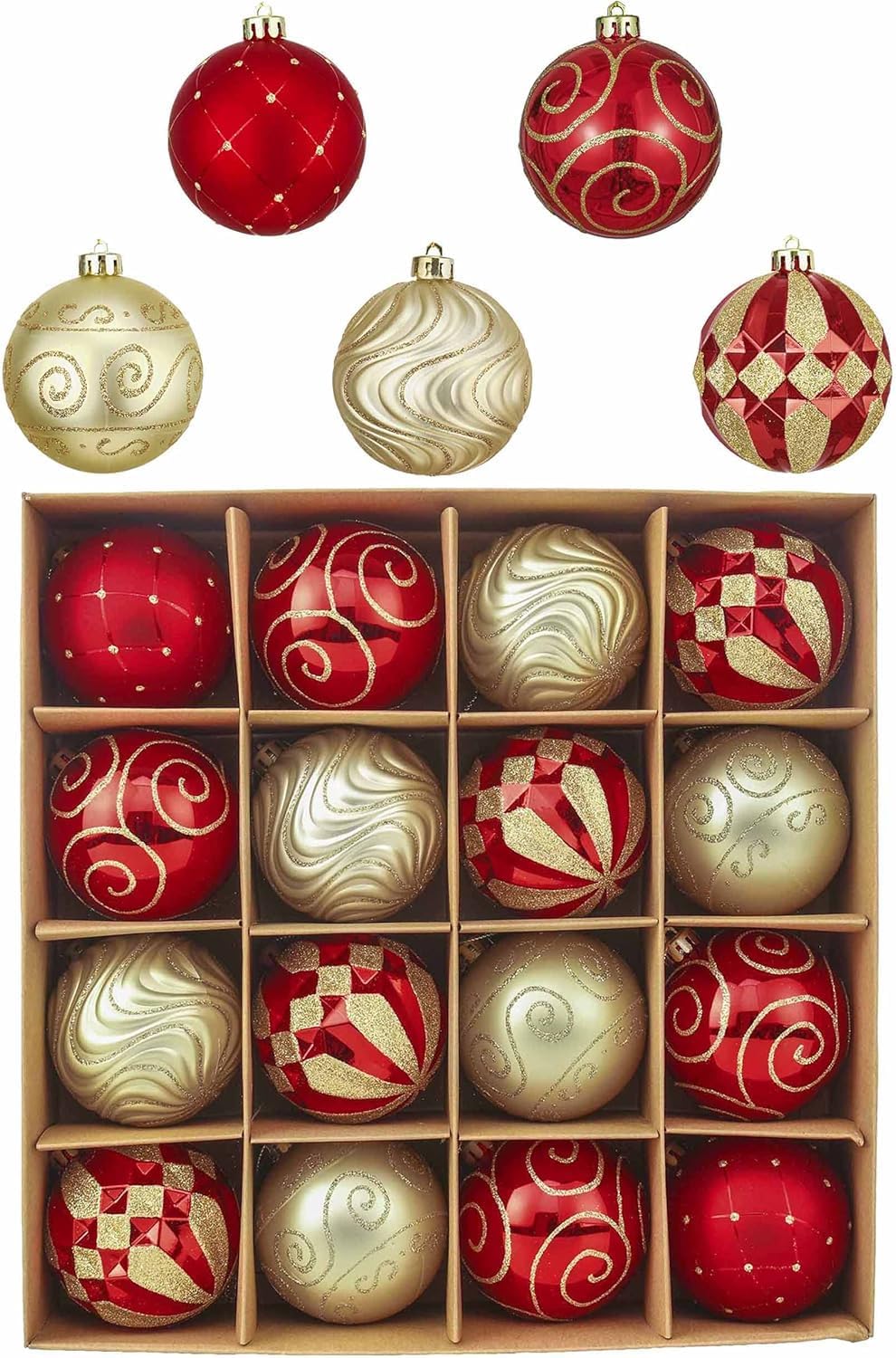 Christmas Tree Decorations Set, 16ct Red and Gold Shatterproof Christmas Ball Ornaments Bulk, 3.15 Inches Luxury