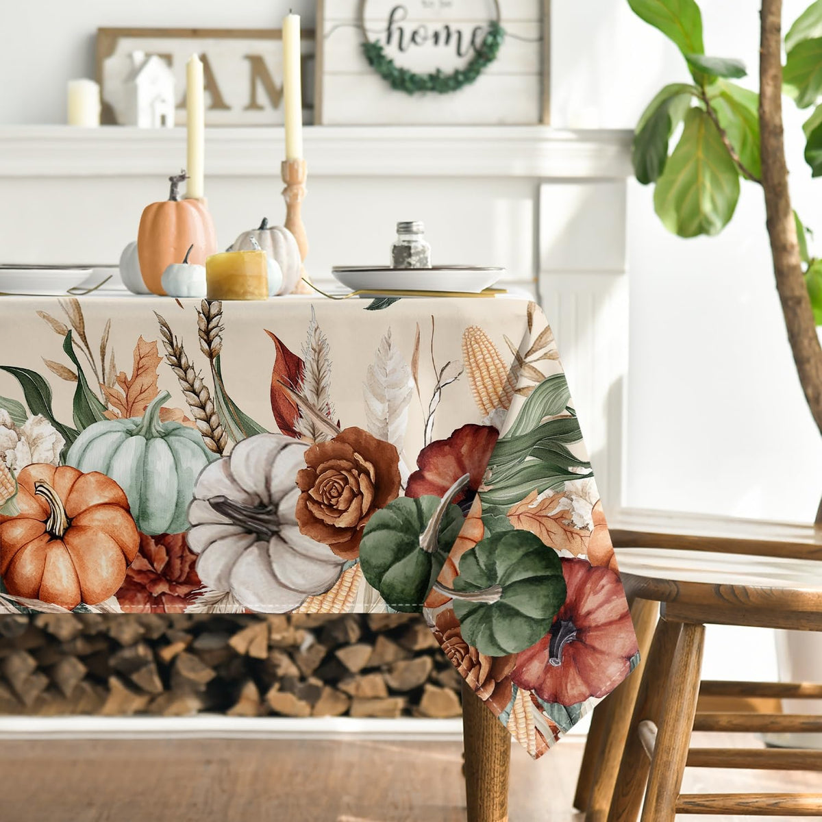 Fall Tablecloth 60 x 104 Inch Rectangular Flower Autumn Harvest