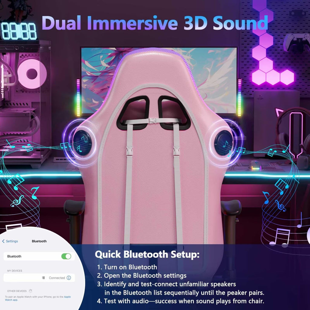 Gaming Chair with Footrest, Ergonomic Gaming Chair with Massage Lumbar Support and Headrest, Reclining Computer Desk