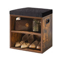 Small Shoe Storage Bench with Cushion, Rustic Brown