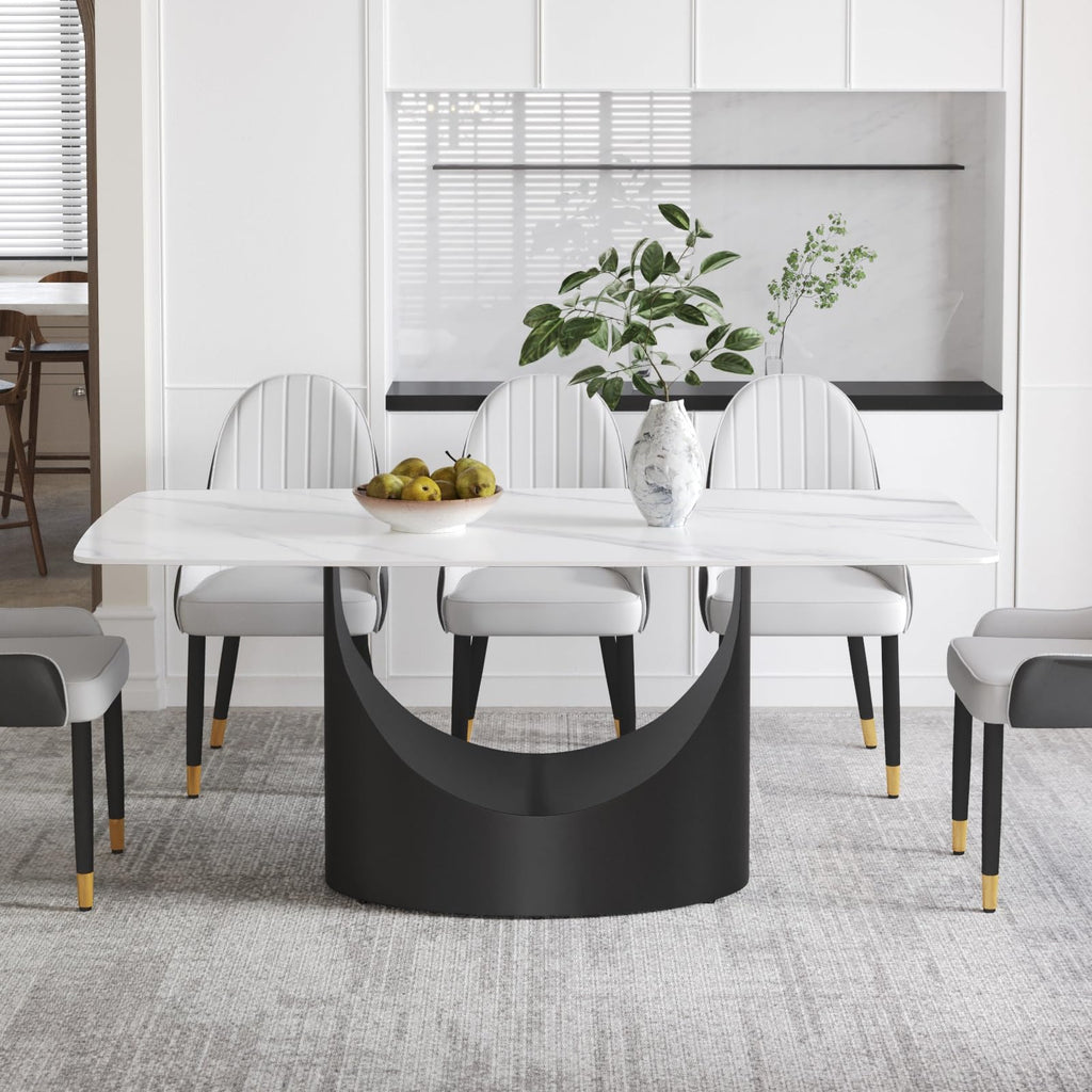 Modern Rectangle Marble Dining Table, 71" White Marble Sintered Stone Top Dining Table, Rectangle Dining Room Table