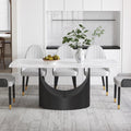 Modern Rectangle Marble Dining Table, 63" White Marble Sintered Stone Top Dining Table, Rectangle Dining Room Table
