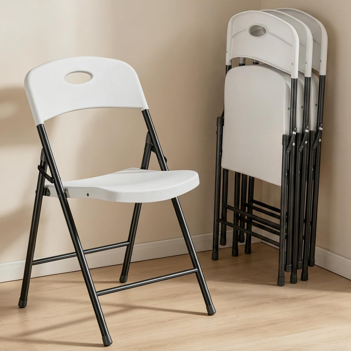 Folding Chairs 4 PCS, 350 lbs Heavy Duty Plastic Foldable Chair, Indoor Outdoor Portable Stackable Commercial Seat with