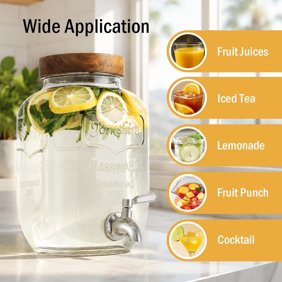 1 Gallon Glass Drink Dispenser for Parties, Leak-Proof Spigot