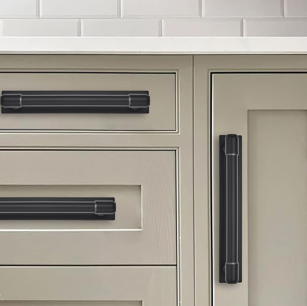 5 Pack 6 Inch(152 mm Center to Center Black Cabinet Pull Backplate with Base Plate Zinc Solid Matte Black Kitchen