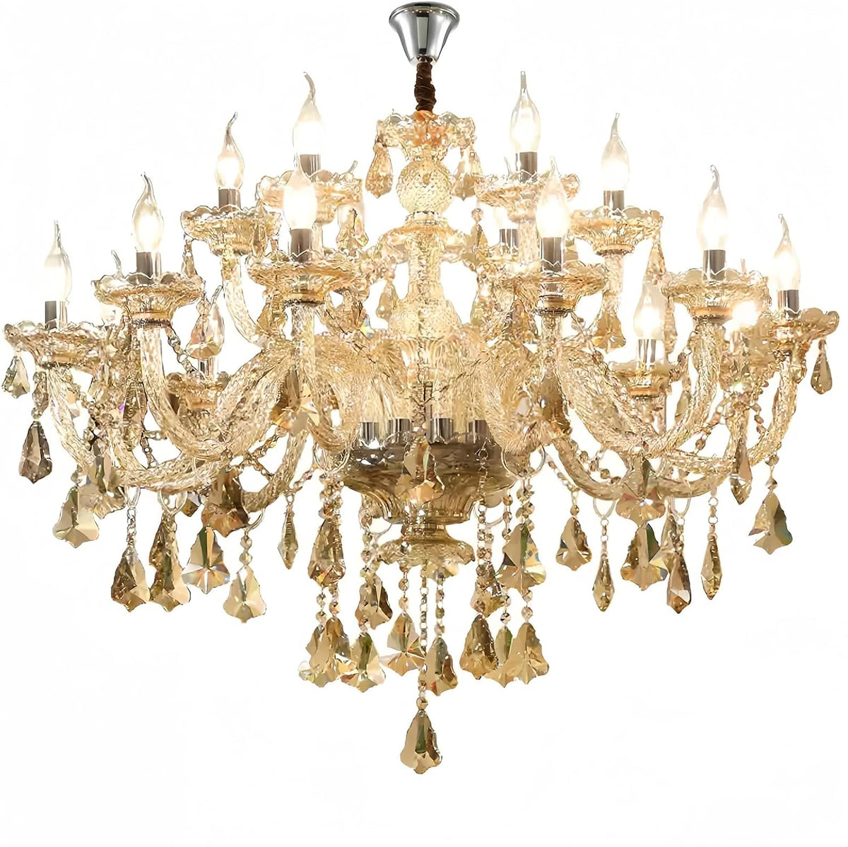 Eighteen-Light Cognac K9 Crystal Chandelier with E12 Candelabra Bulbs