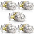 5 Pack Door Knobs Brushed Nickel Interior Keyless Door Lock Privacy Door Handle, Round Ball Silver Knobs Bedroom