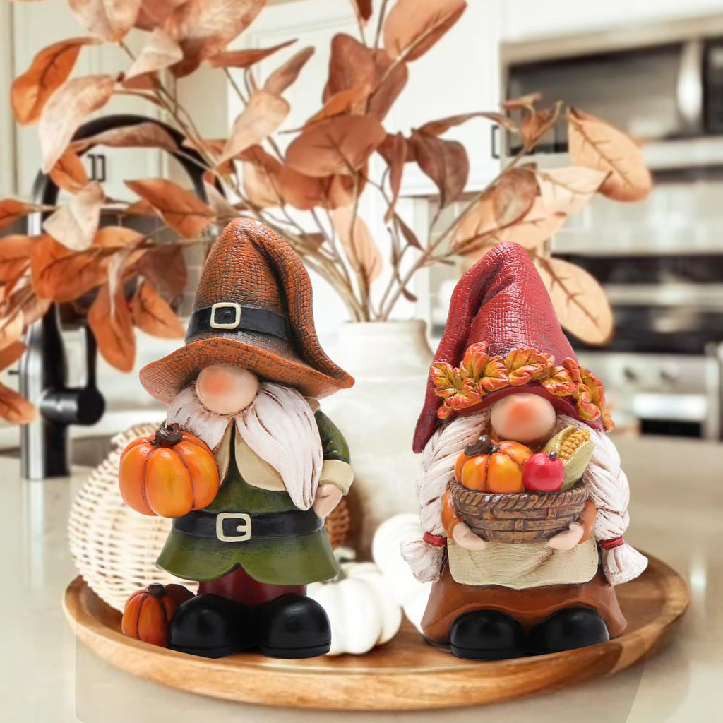 Fall Pumpkin Figurines, Thanksgiving Decorations, Set of 2