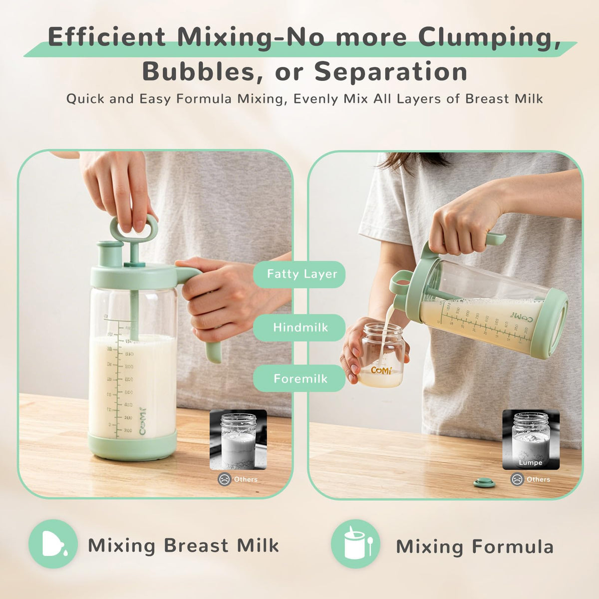 Glass Breast Milk Pitcher, Formula Mixing Pitcher, 32oz Green