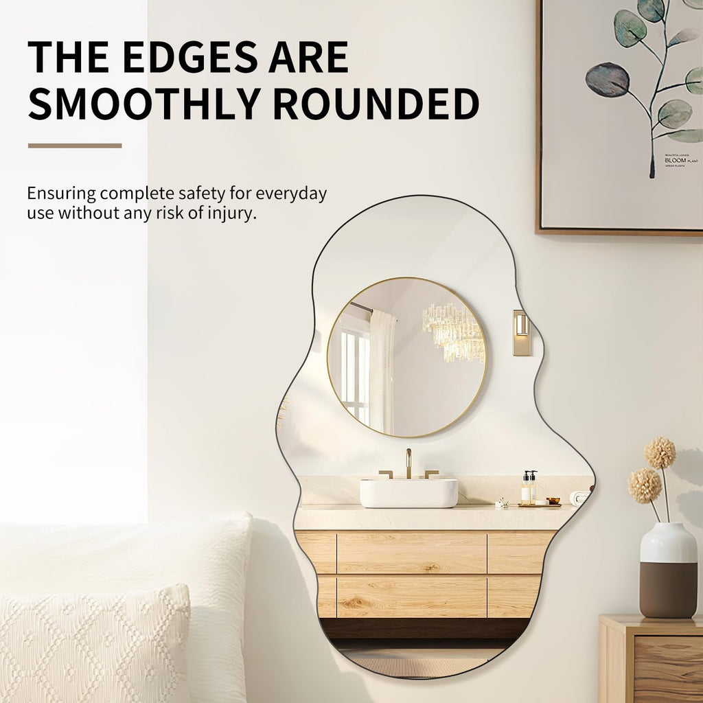 Cloud Shaped Wall Mirror 47x23 Inch - Large Irregular Asymmetrical Mirror Bedroom Bathroom Entryway, Frameless