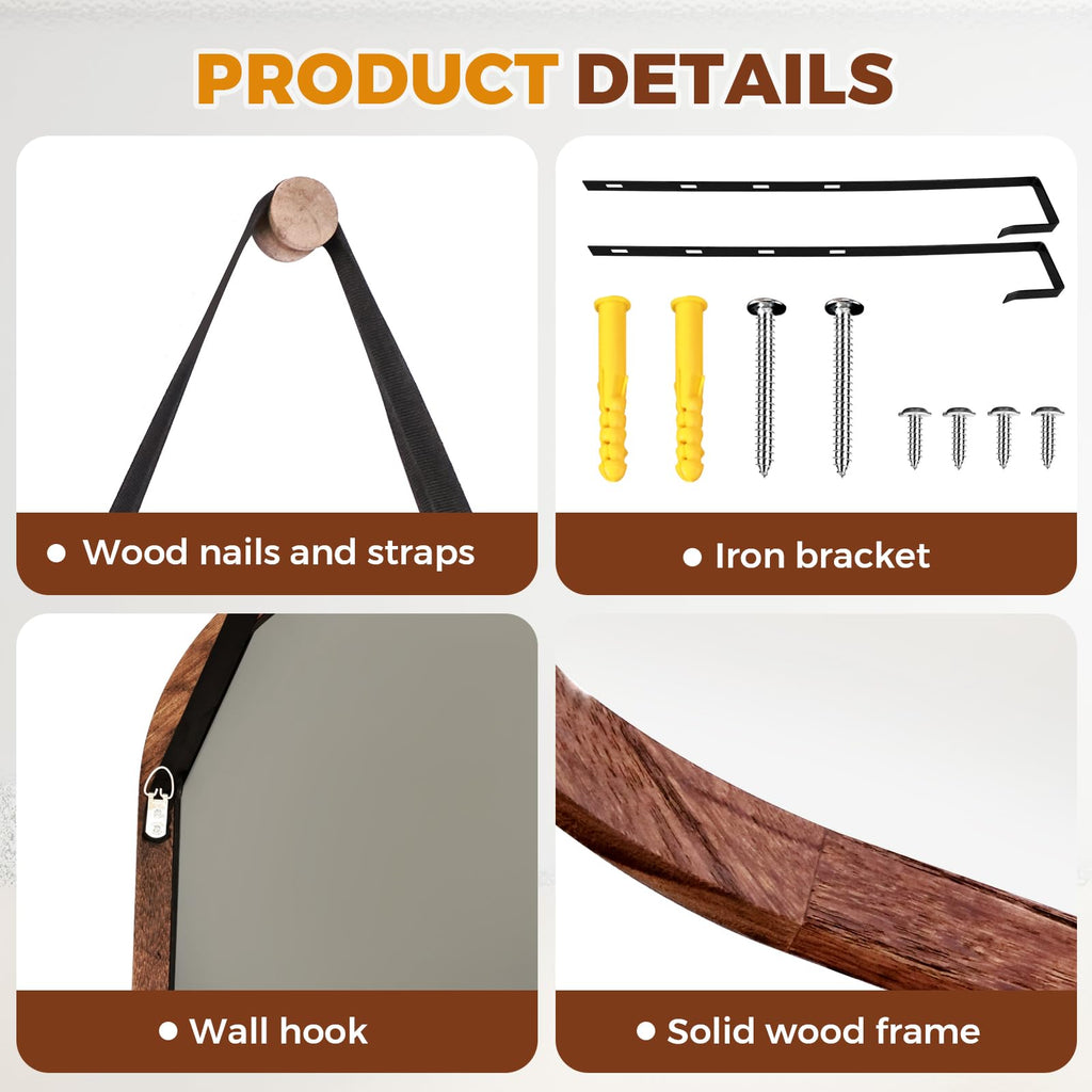 48x16in Arched Full Length Mirror Solid Wood Frame, Brown