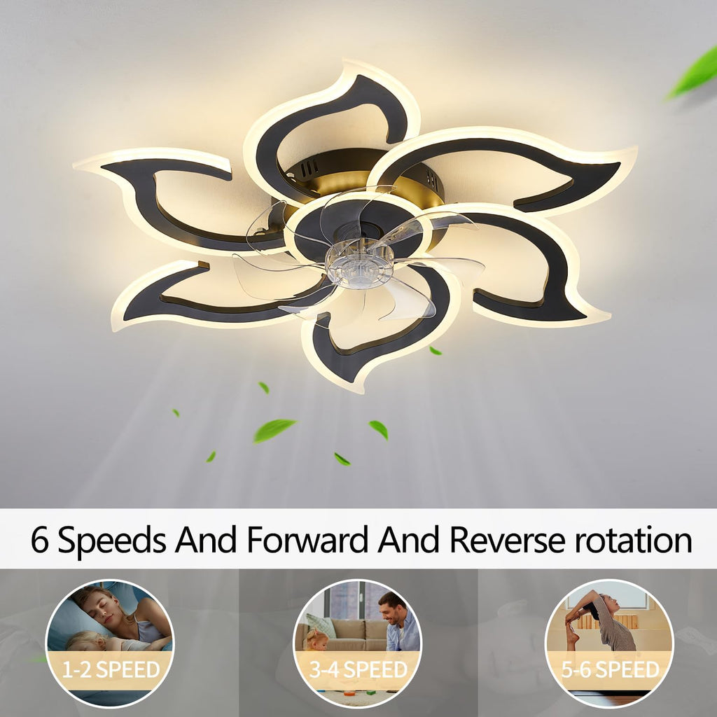 35" Black Flush Mount Ceiling Fan with Light & Remote