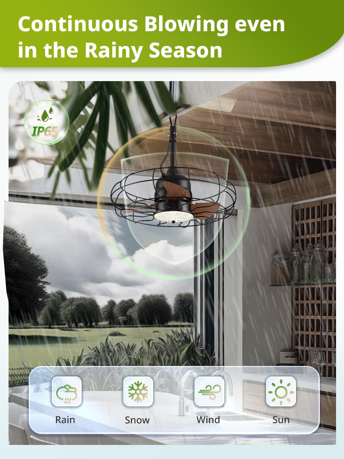 21" Outdoor Ceiling Fan with Light & Remote