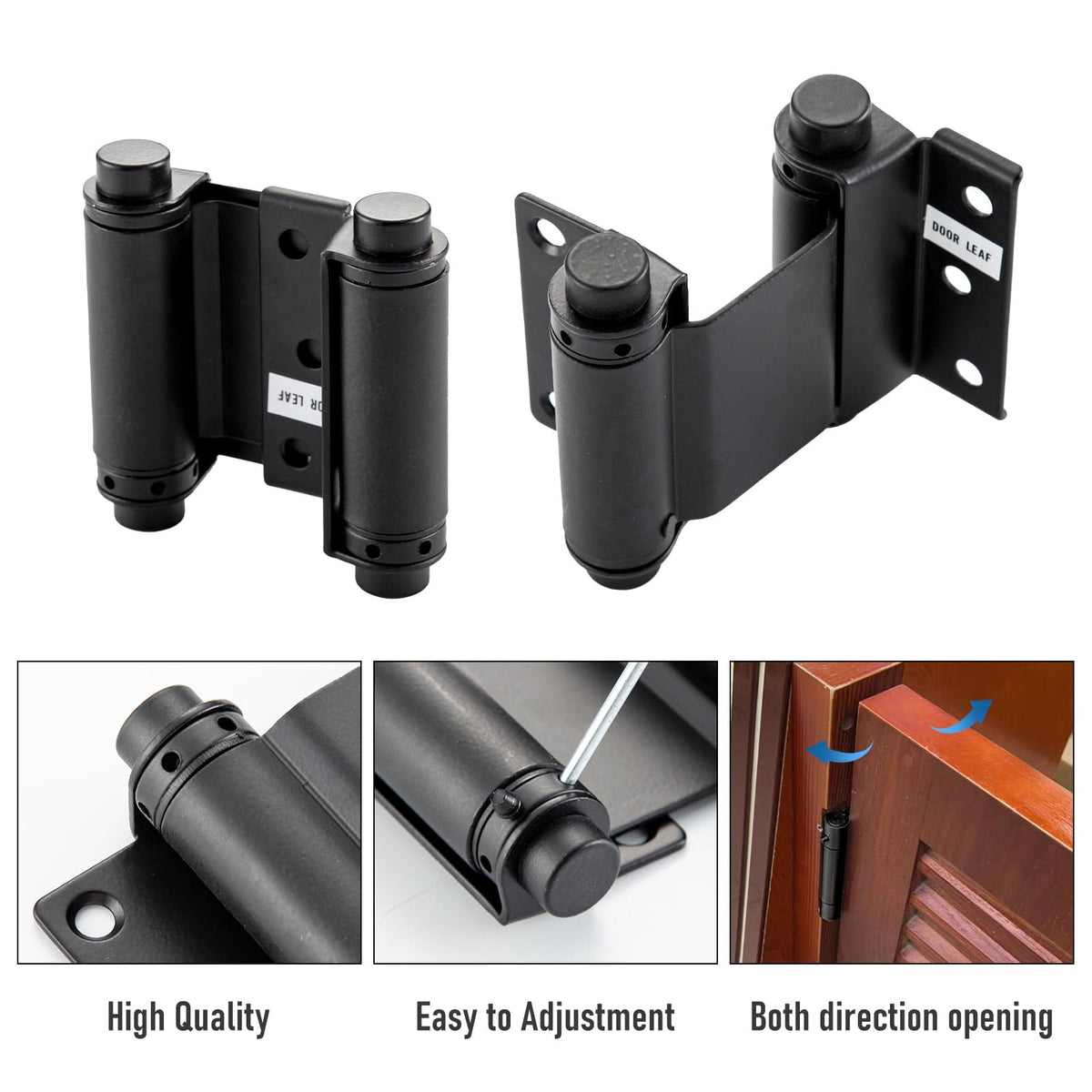 3" Double Action Spring Hinges, Self Closing Saloon Hinges, Black, 2 Pack