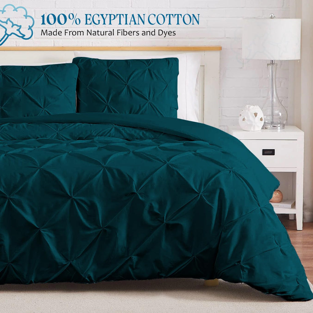 Pinch Pleated Duvet Set, 500-Thread Count 100% Egyptian Cotton Pin Tuck Pinch Pleated 3pc Duvet Cover Set, Zipper