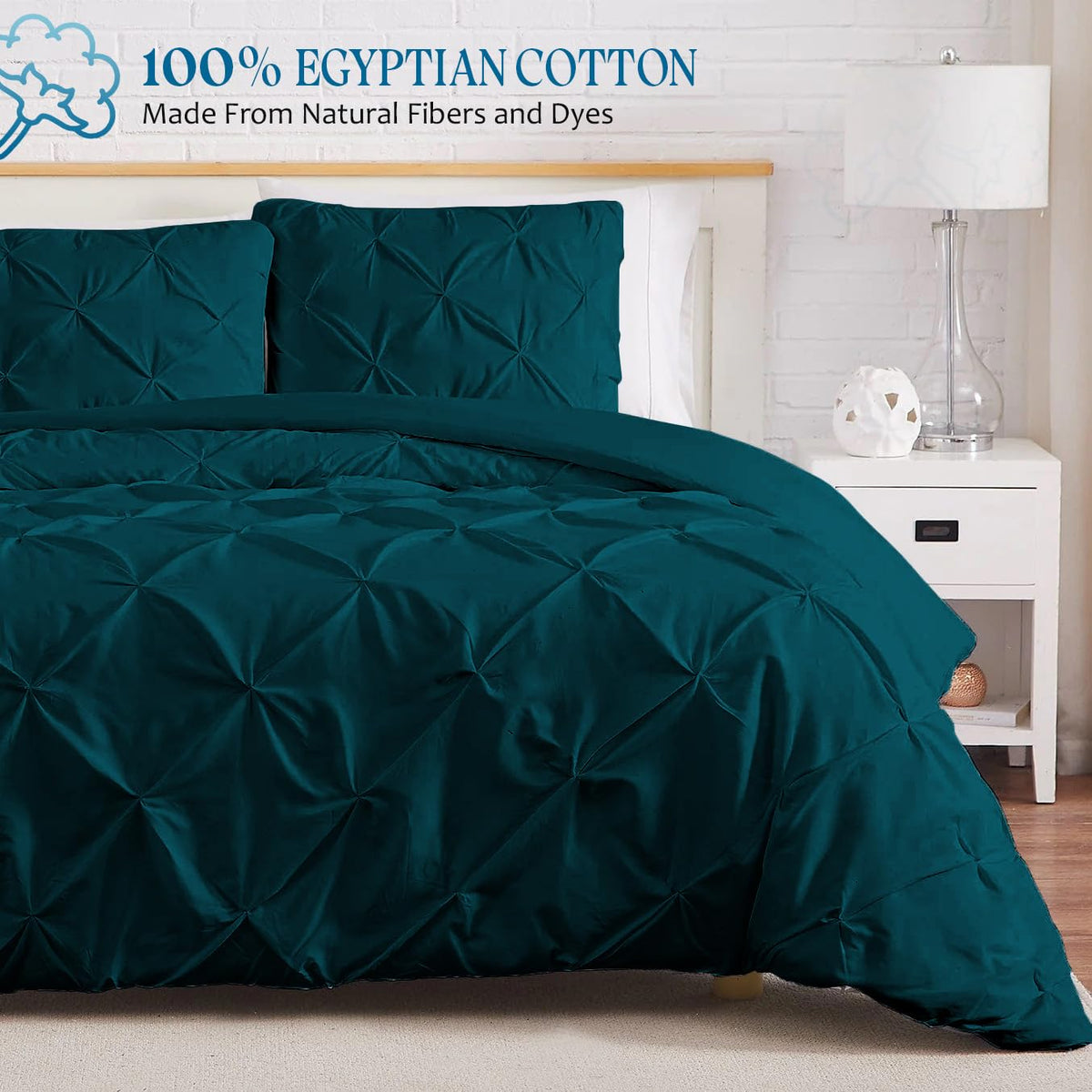 Pinch Pleated Duvet Set, 500-Thread Count 100% Egyptian Cotton Pin Tuck Pinch Pleated 3pc Duvet Cover Set, Zipper