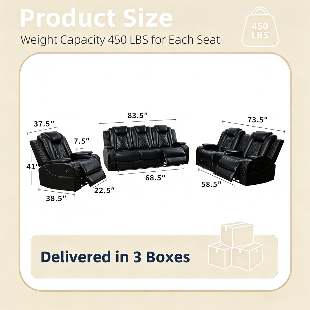 3-Piece Power Recliner Sofa Set