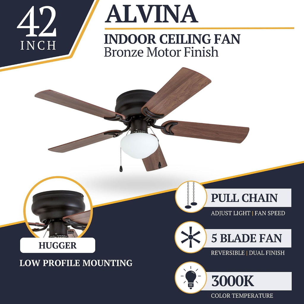 42" Flush Mount Ceiling Fan with Light