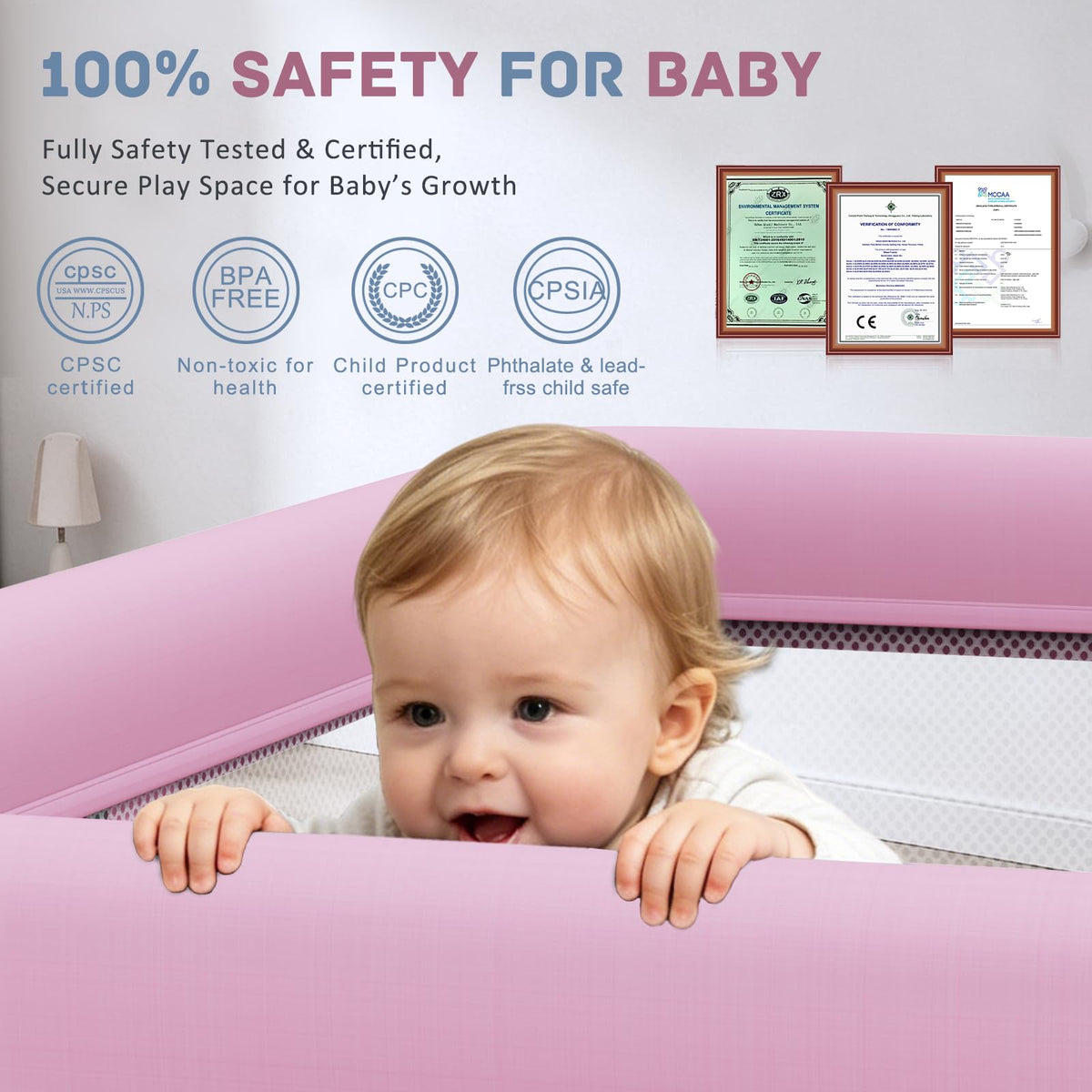 Foldable Baby Playpen with Mat, 50"×71" F oldable P laypen for Babies and Toddlers, Indoor & Outdoor Kids Safety Play