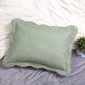 Quilted Pillow Sham Sage Green Standard Cotton Medallion Damask Set of 2 Embroidered Floral Scalloped Pillowcases