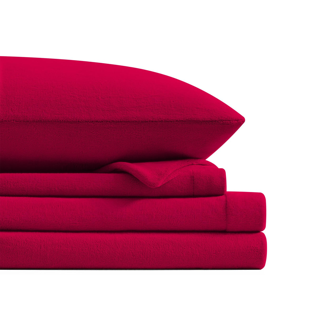 Flannel Fleece Sheet Set Red-Ultra Soft Anti-Static Plush Bedding, 4 Piece(1 Fitted Sheet80×78"×16", 1 Flat