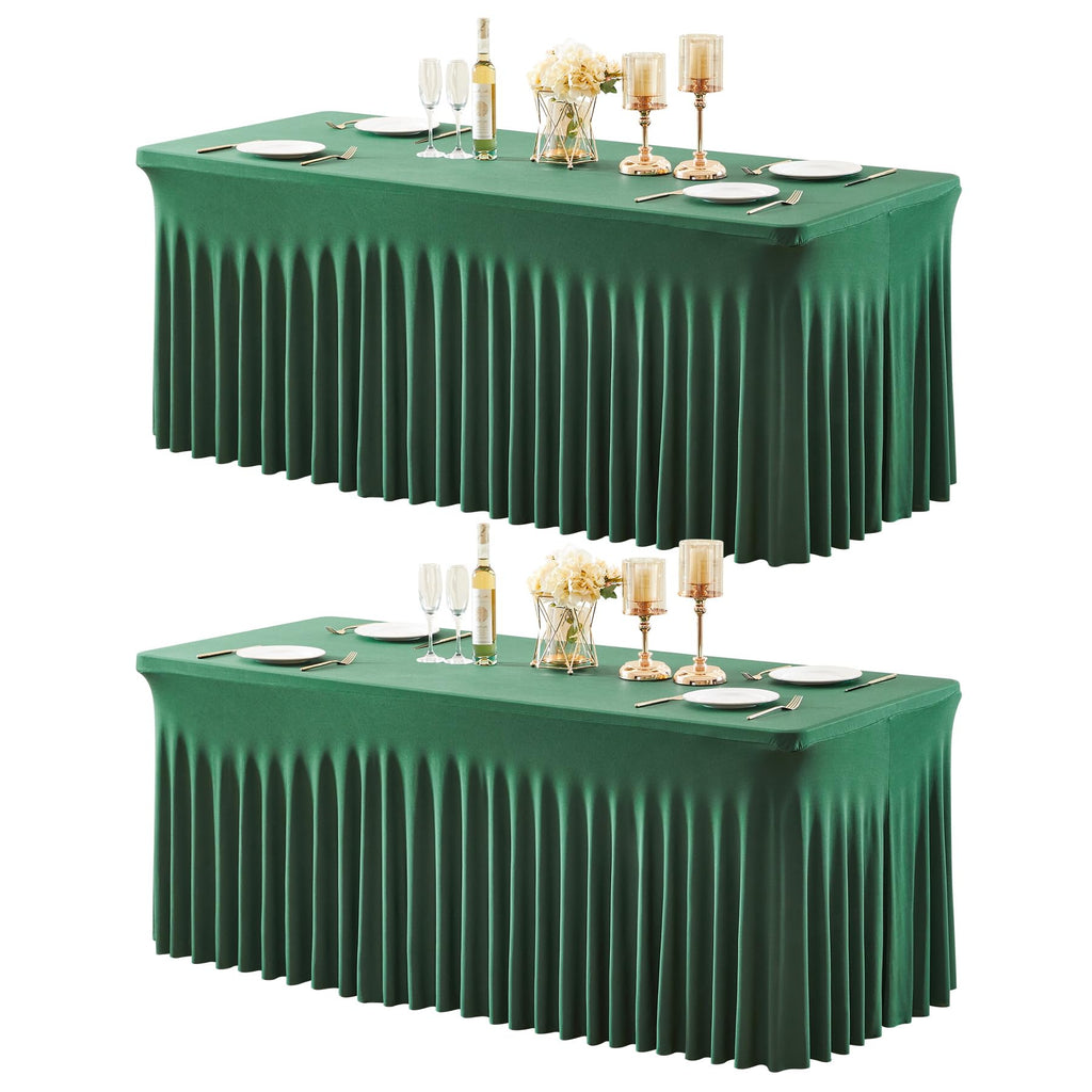 2 Packs Green Spandex Table Clothes for 4 Foot Rectangle Table, Spandex Table Covers 4FT Stretch Table Skirts Wrinkle