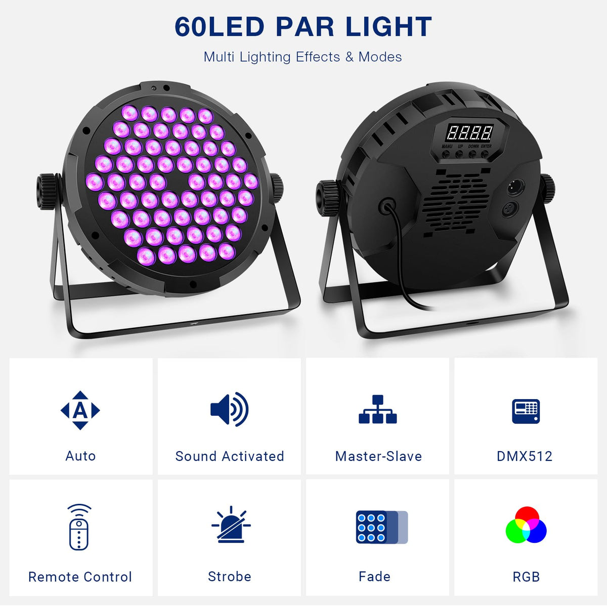 90W 60LED Dimmable Stage Par Light by Remote & DMX Control - 2Pack