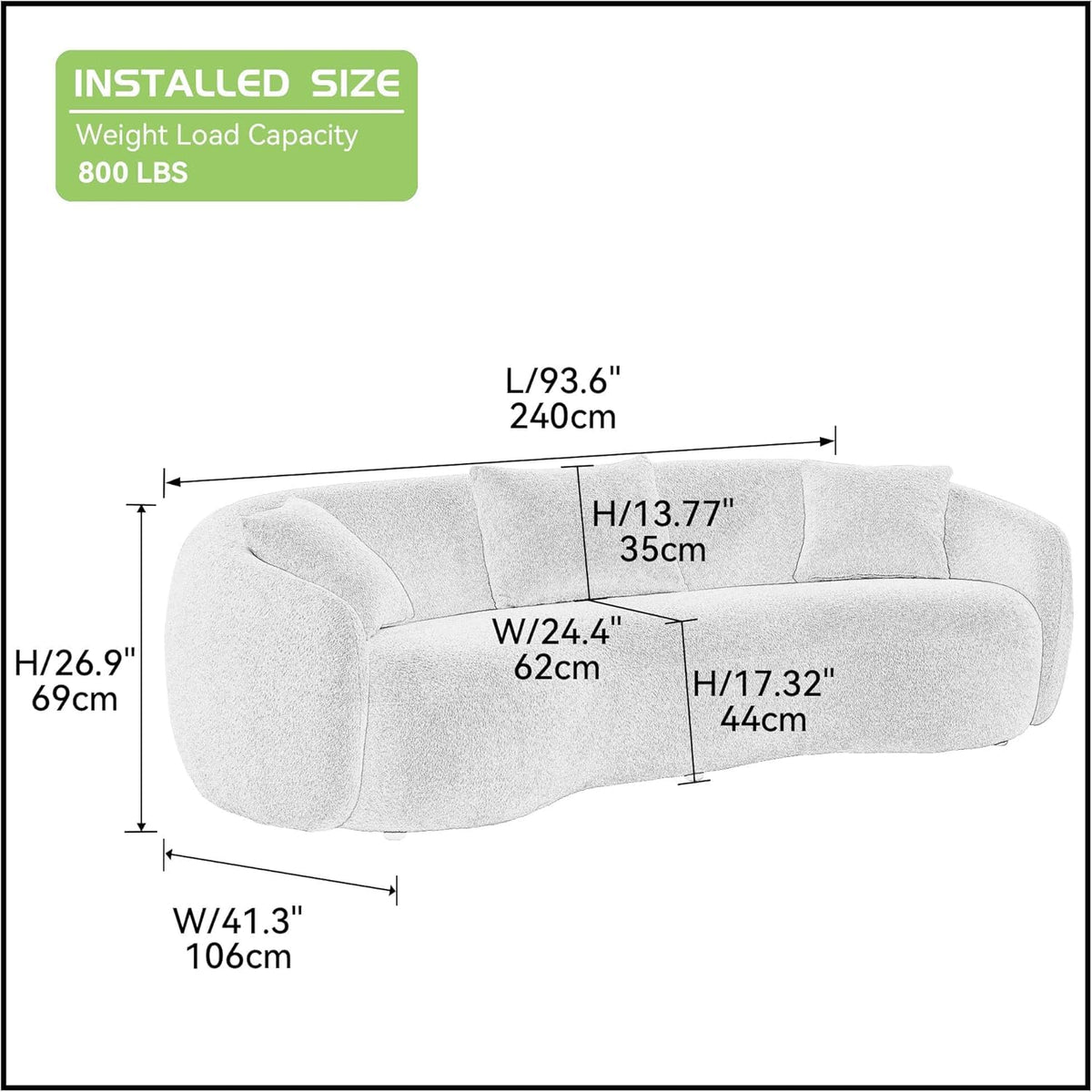 Curved Sofa Couch, 93.6" 3-Seater ModernCouch CurvedSofas Boucle Sectional SofaCouch, Comfy Cloud Upholstered