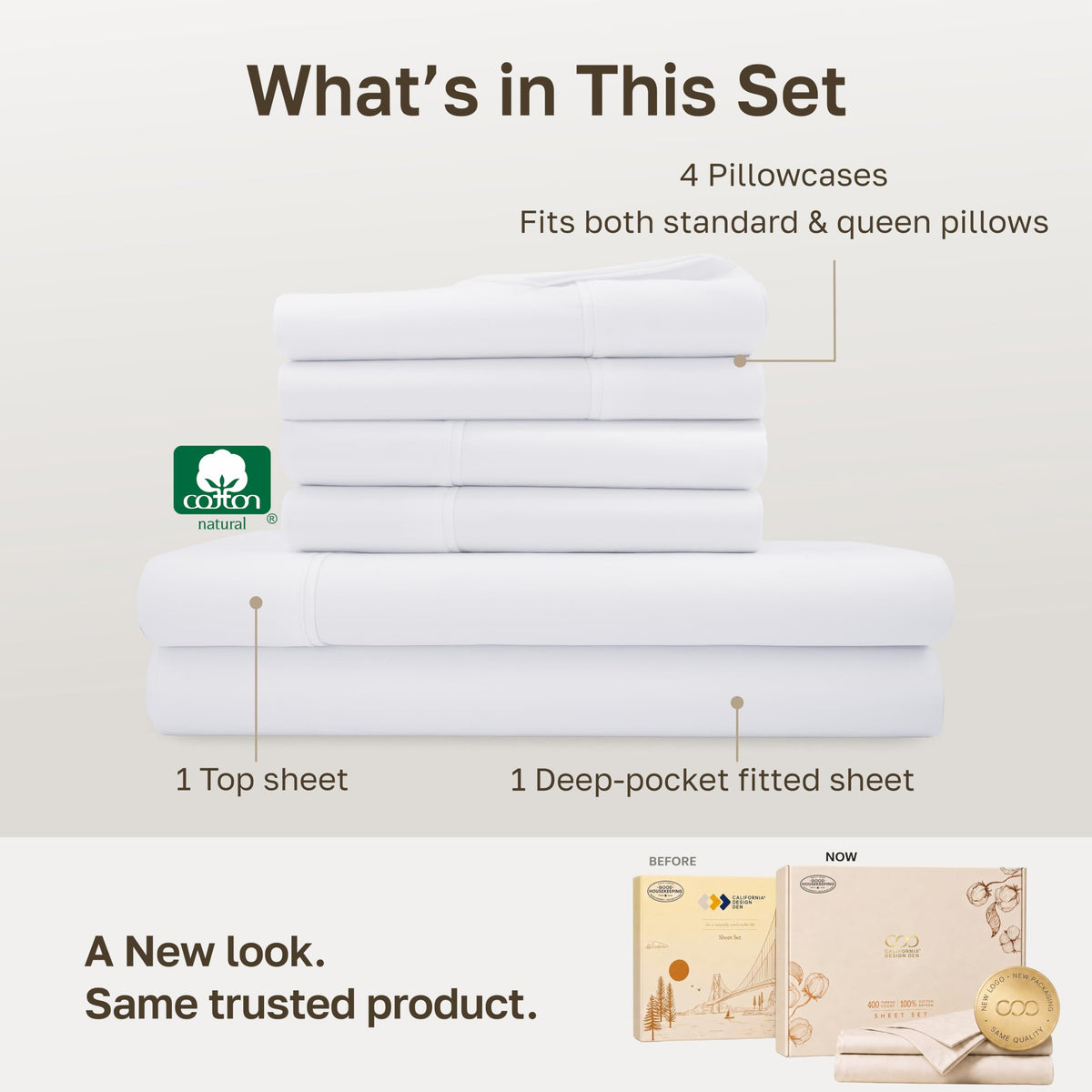 100% Cotton Sateen Bedding Sheets Set, White