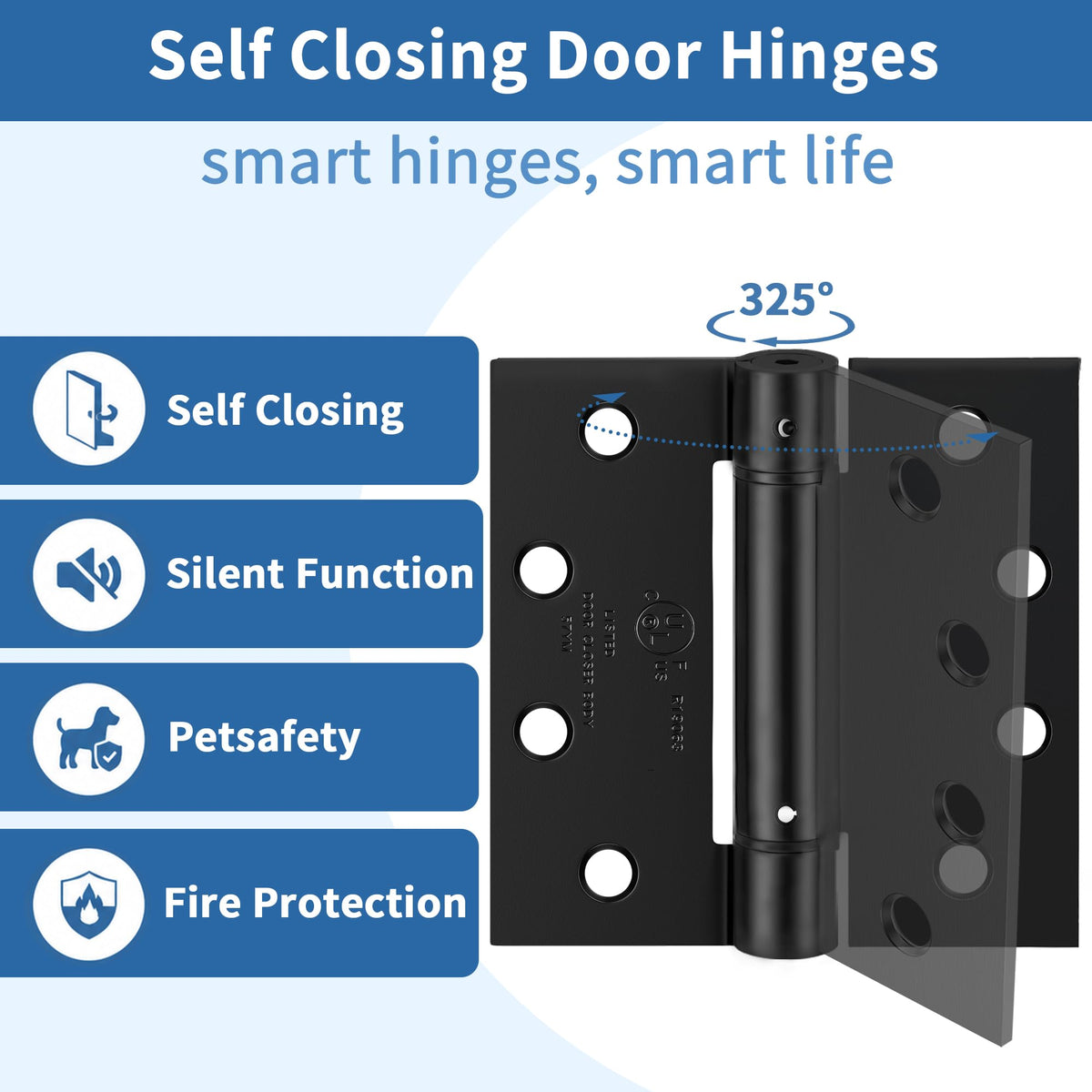 3 Pack Self Closing Door Hinges, Square Spring Hinges Self Closing 4.5 Inch