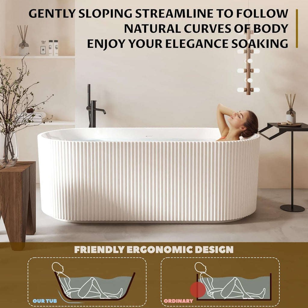 59'' Freestanding Bathtub, Deep Acrylic Soaking Tub with Non-Slip Base, cUPC Certified Modern Free Standing Tub