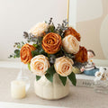 Silk Roses Artificial Flowers in Vase, Fake Flowers with Vase, Faux Flower Arrangement with Vase Decoration, Dining