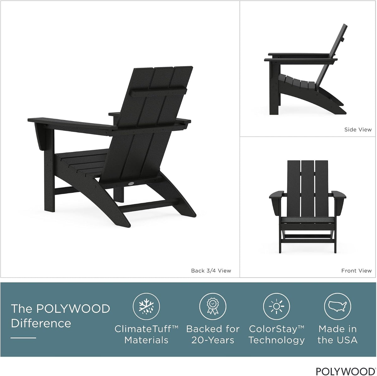 Modern Adirondack Chair - All-Weather Outdoor Lawn Adirondack Chairs - HDPE, Fade-Resistant & Durable Outdoor